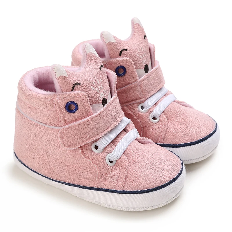 Baby Learning Walk Shoes, Cartoon Fox Pattern High Top Infant Sneakers, Soft Trendy Baby Daily Walking Casual Shoes 0-1 Year