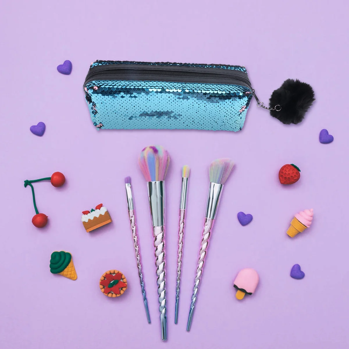 

1Pcs Glitter Pencil Pouch Mermaid Design Sturdy Material Stationery Organizer with Special Individual Pouches