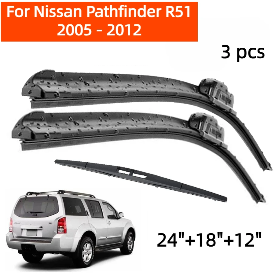 ZHANGU Wiper Front & Rear Wiper Blades Set For Nissan Pathfinder R51 2005 - 2012 Windshield Windscreen Window 24