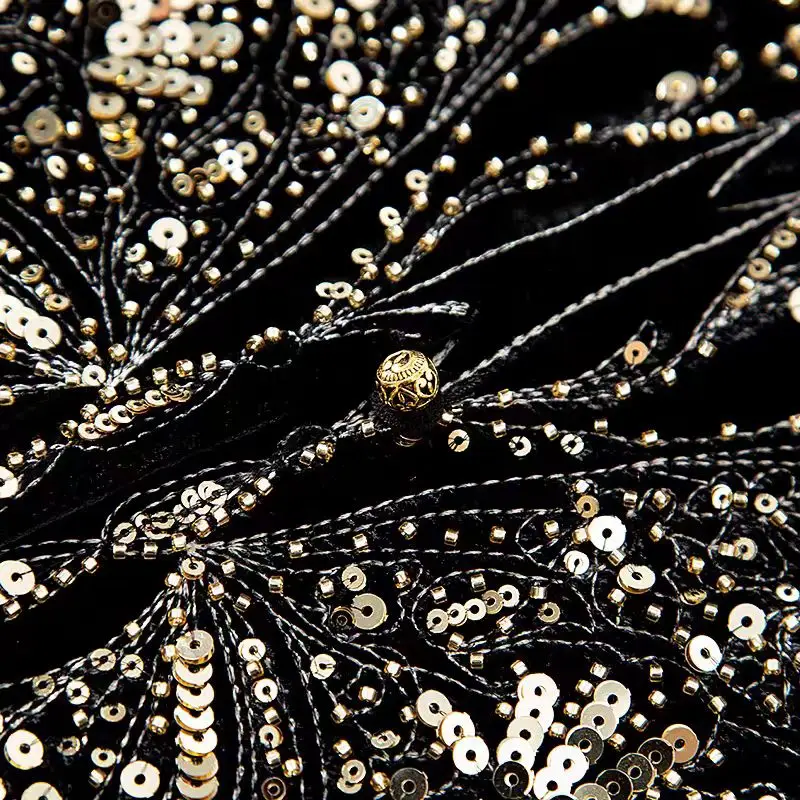 Jesienny płaszcz damski w nowym chińskim stylu, z jedwabiu i aksamitu, z wykwintnymi zdobieniami z koralików w kształcie motyli, zapinany na jeden guzik, rozmiary S-XL