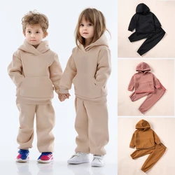 Winter Children's Suit 0-6Y Unisex Hooded Sweatshirt Solid Color Boys and Girls Casual Clothes Comfortable and Soft