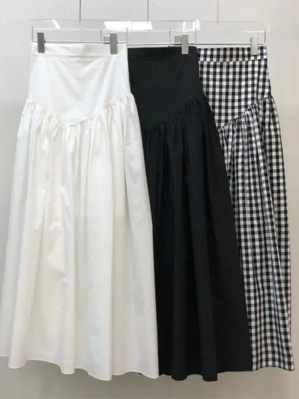 Classic black and white checkered three-dimensional cut high waisted and slimming design half length skirt summer T75M