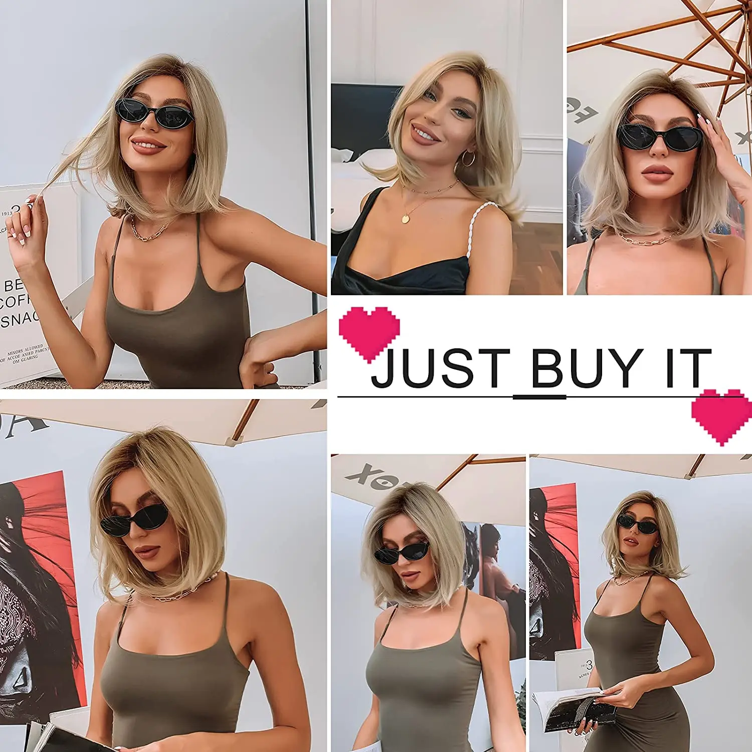 BLONDE UNICORN Synthetic Wigs Short Bobo Hair Ombre Blonde for Black White Women Heat Resistant Fiber Daily Party Cosplay Use