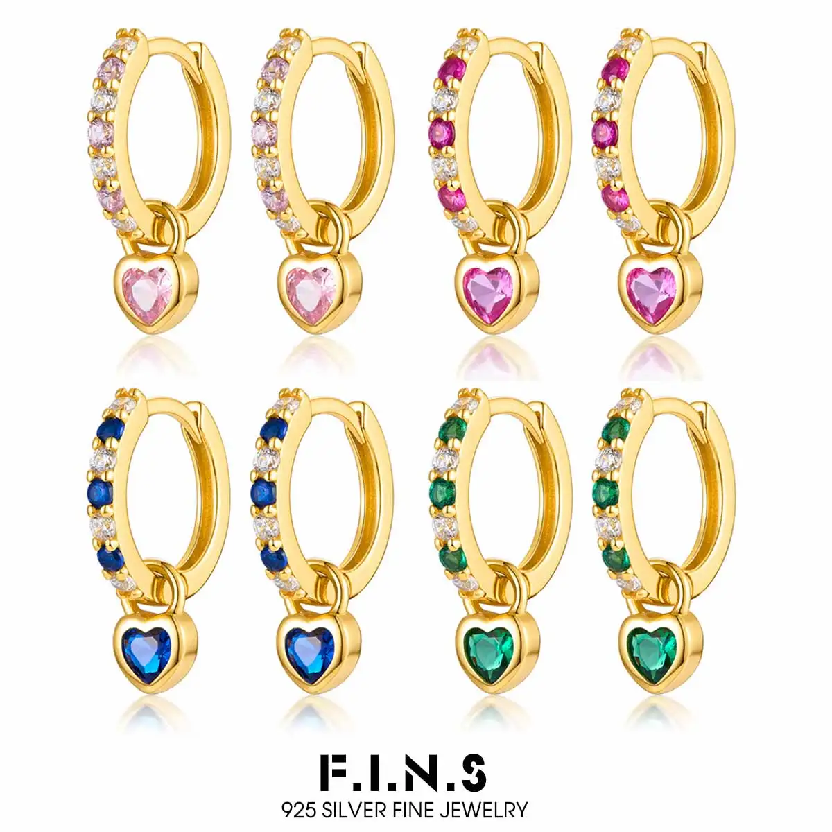 

F.I.N.S S925 Sterling Silver Love Heart Earrings Luxury Colored Dopamine Zirconia Piercing Heart-Shaped Pendant Small Ear Buckle
