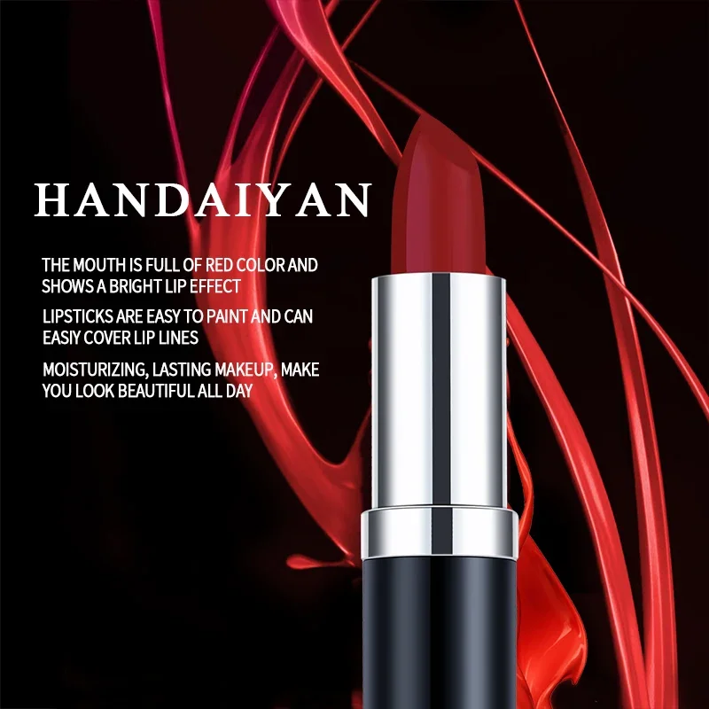 HANDAIYAN Velvet Matte ลิปสติก Long Lasting Waterproof Non-Stick Cup Pigment Moisturizing Lip Stick เซ็กซี่สี Lip Gloss