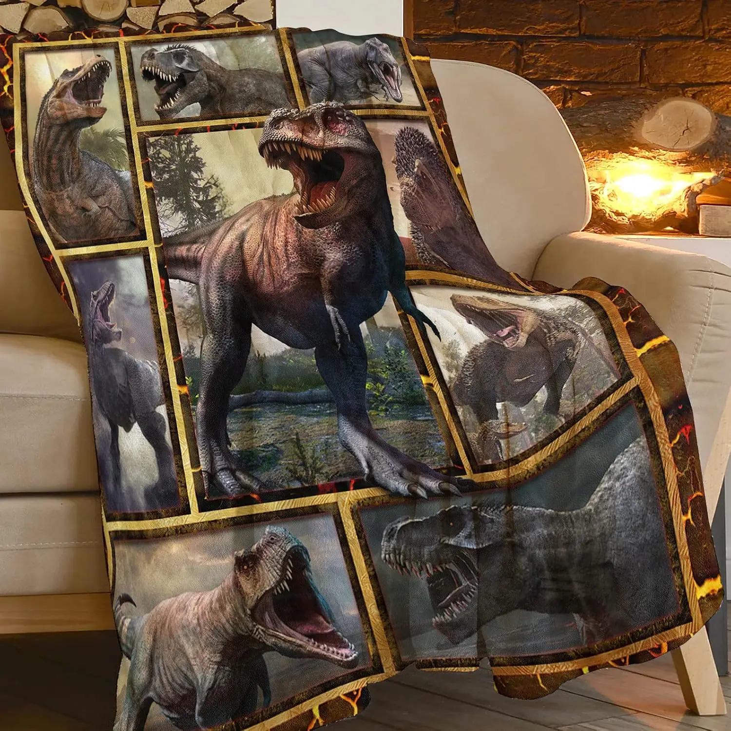 Dinosaur T-Rex Throw Blanket Artistic Wildlife Portrait Unique Gift Home Bedroom Living Room Decorative Accessory
