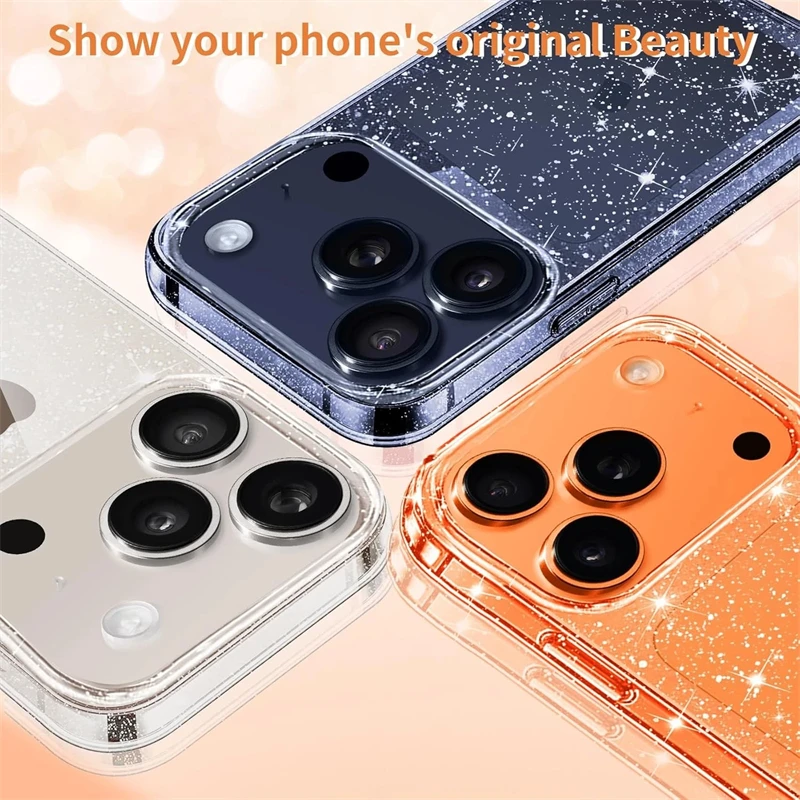 Funda suave transparente con brillantina para iPhone 17 Air 16 15 14 13 12 Pro Max Plus 17Pro 16Pro 15Pro, para mujer, con borde protector 5
