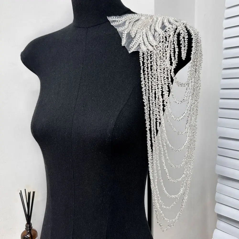 

2 шт., винтажная цепочка с кисточками, украшение на плечо, сделай сам, нашивка для шитья, длинная цепочка с кисточками, блестящая накидка на плечо, сверкающая