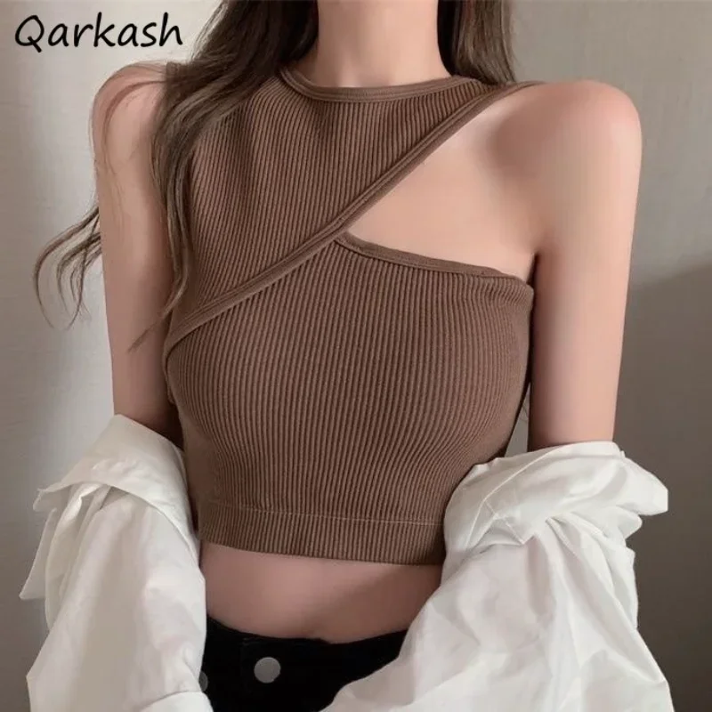 6 Colors Tanks Women Asymmetrical Crop Tops Summer Solid Minimalist All-match Basic Clothing Топ Женский Ulzzang Casual Females