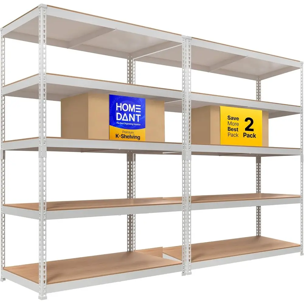 

Белый сверхмощный ламинированный металлический стеллаж без болтов с 5 полками для гаража, коммунальных услуг и склада, ширина 47,7 x 24,1 де