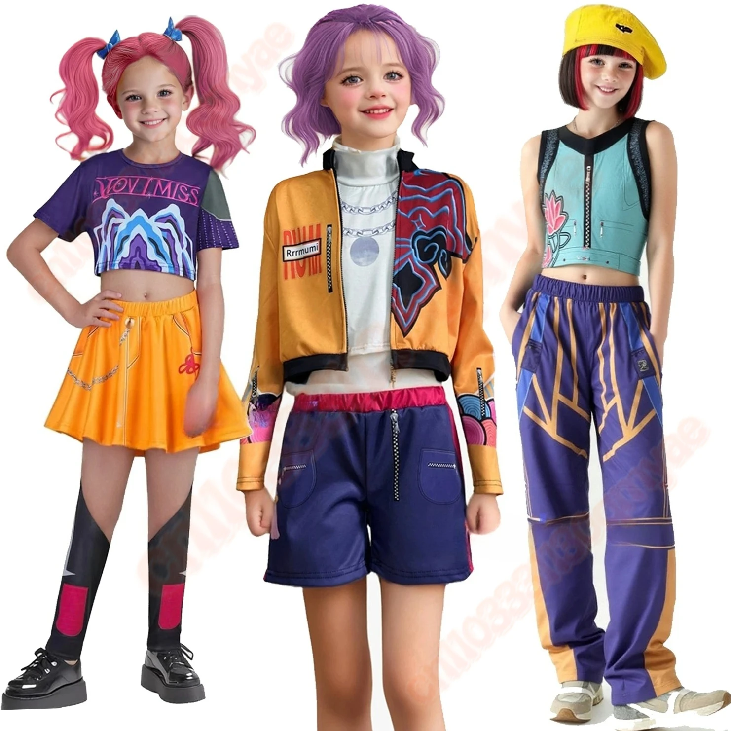 

Kids Kpop Demon Hunters Rumi Zoey Mira Cosplay Huntrix Costume For Girls Children Clothes Group Idol Roleplay Halloween Suit