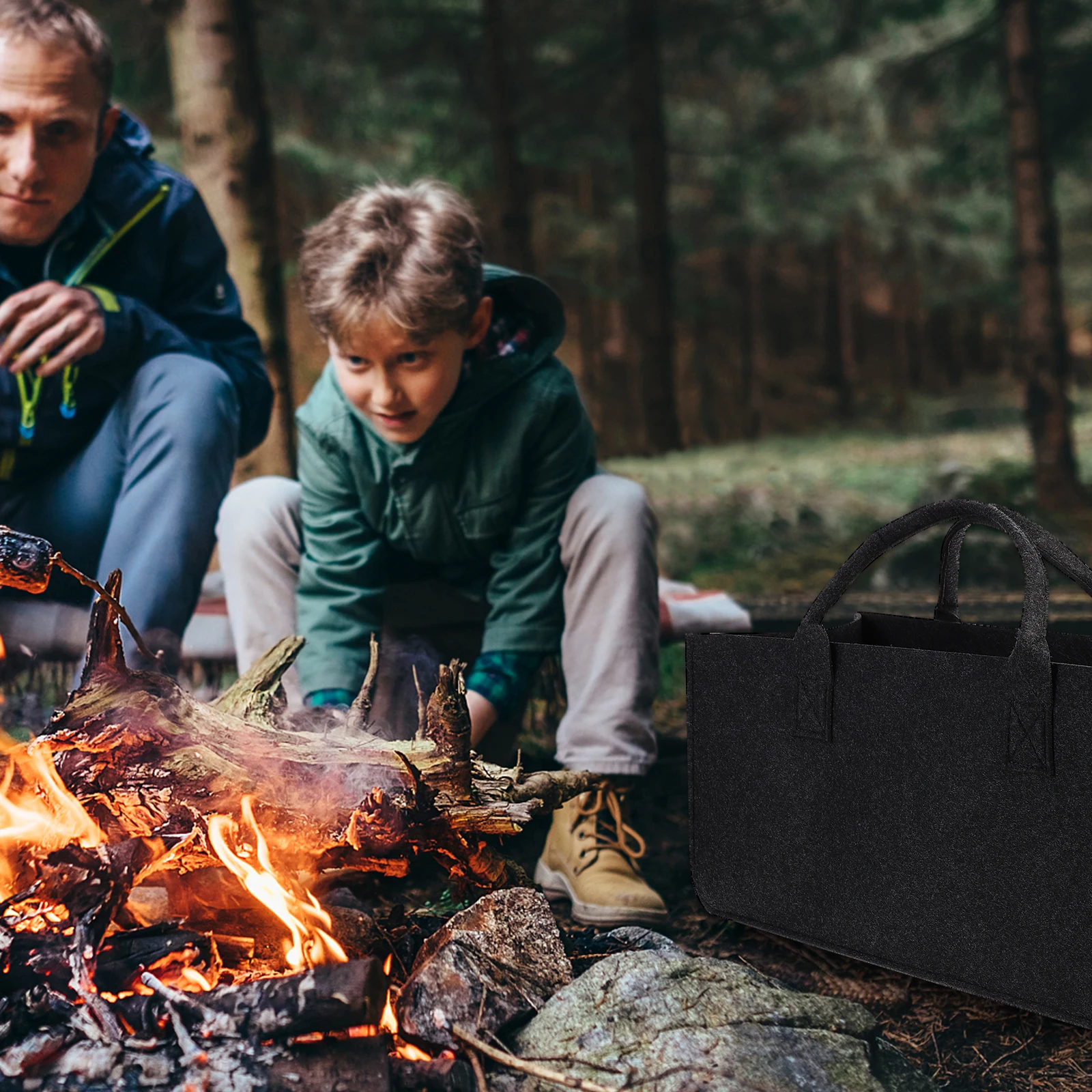 

1Pcs Felt Firewood Bag Thickened Portable Large Capacity Carry Handle Firewood Organizer Storage Pouch for Camping