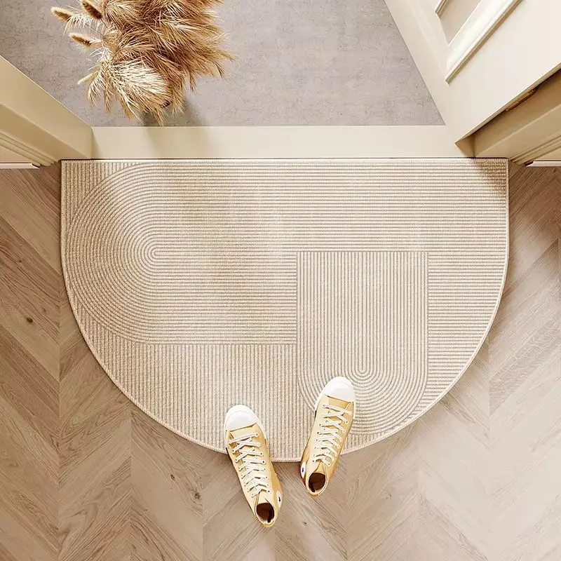 VIKAMA Beige Semi Circle Geometric Line Door Mat Durable Non Slip Front Door Non Slip Backing Home Organization Home Decor