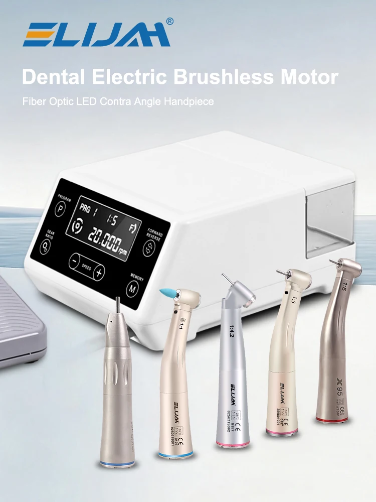 Przenośny elektryczny mikrosilnik dentystyczny z zbiornikiem na wodę, bezszczotkowy mikrosilnik LED 1:1/1:4.2/1:5, końcówka światłowodowa, narzędzia dentystyczne. — 2