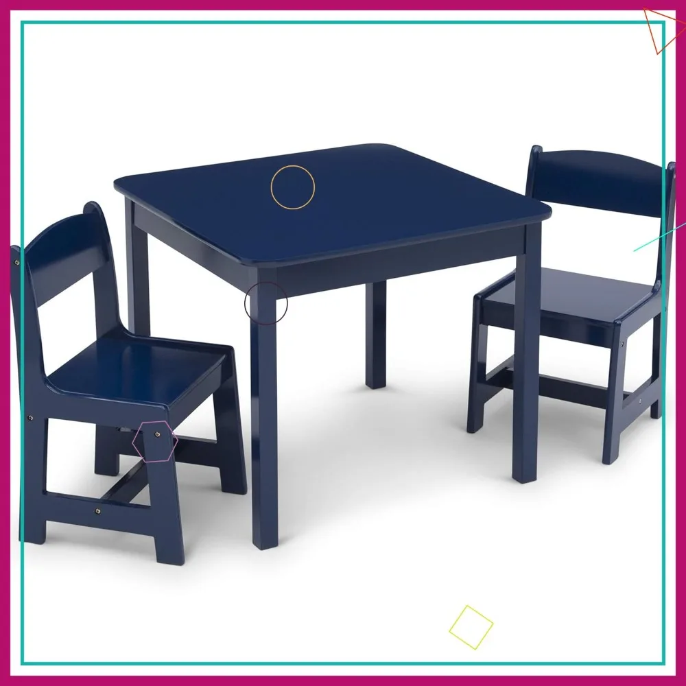 

Детский деревянный стол и стул с 2 стульями, темно-синий цвет, прочный для малышей в возрасте от 3 лет