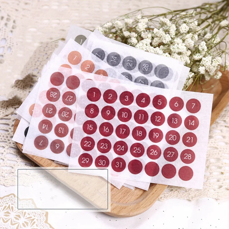 12PCS Colorful Round Number Date Sticker Journal Notebook Label Stickers Stationery Envelope Sealing Tags