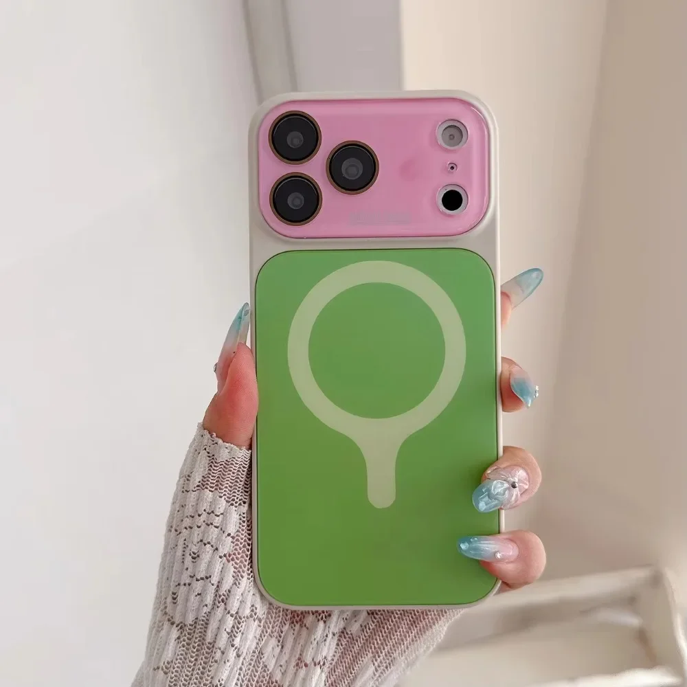 Candy Color Contrast for Magsafe Case for iPhone 18 17 Pro Max 16 15 14 Magnetic Camera Film Protector Large Window Cover