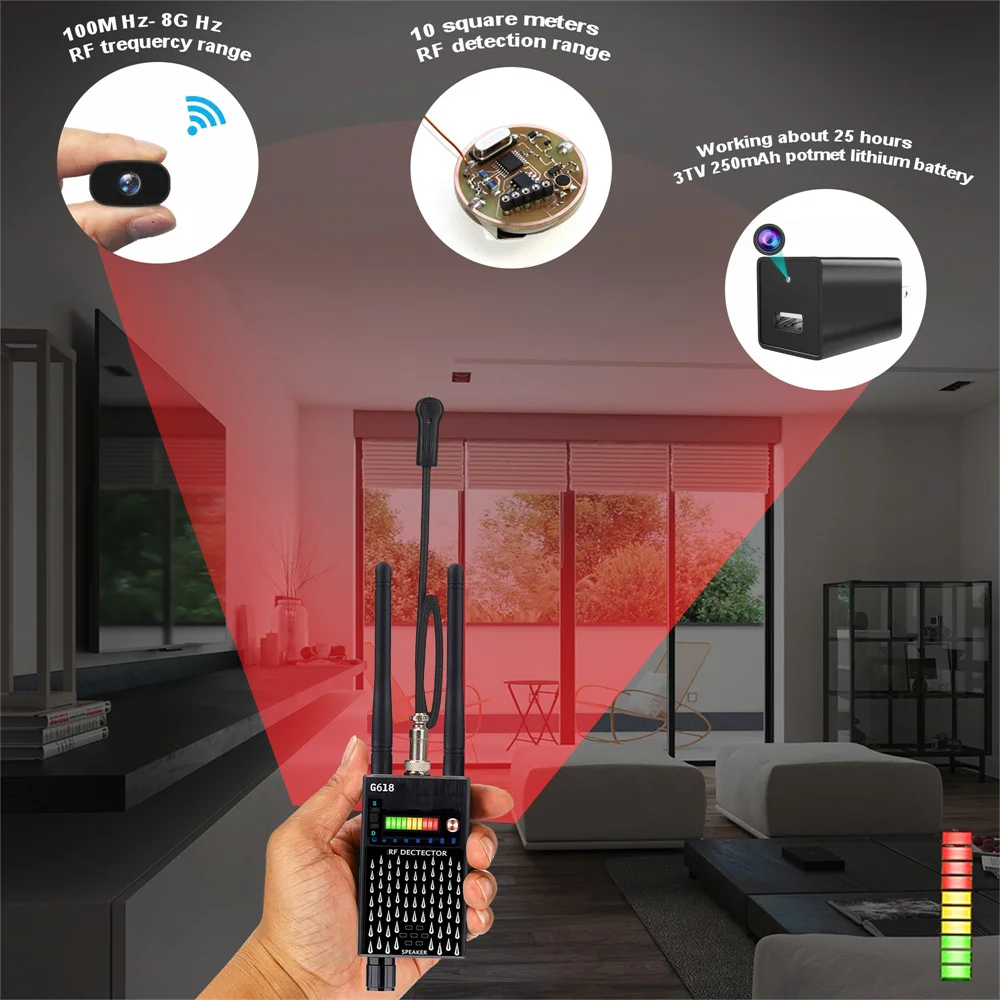 G618W Anti Spy Hidden Camera Wireless RF Signal Detector Bug GSM Listening GPS Tracker Locator Eavesdropping Device Scanner G318