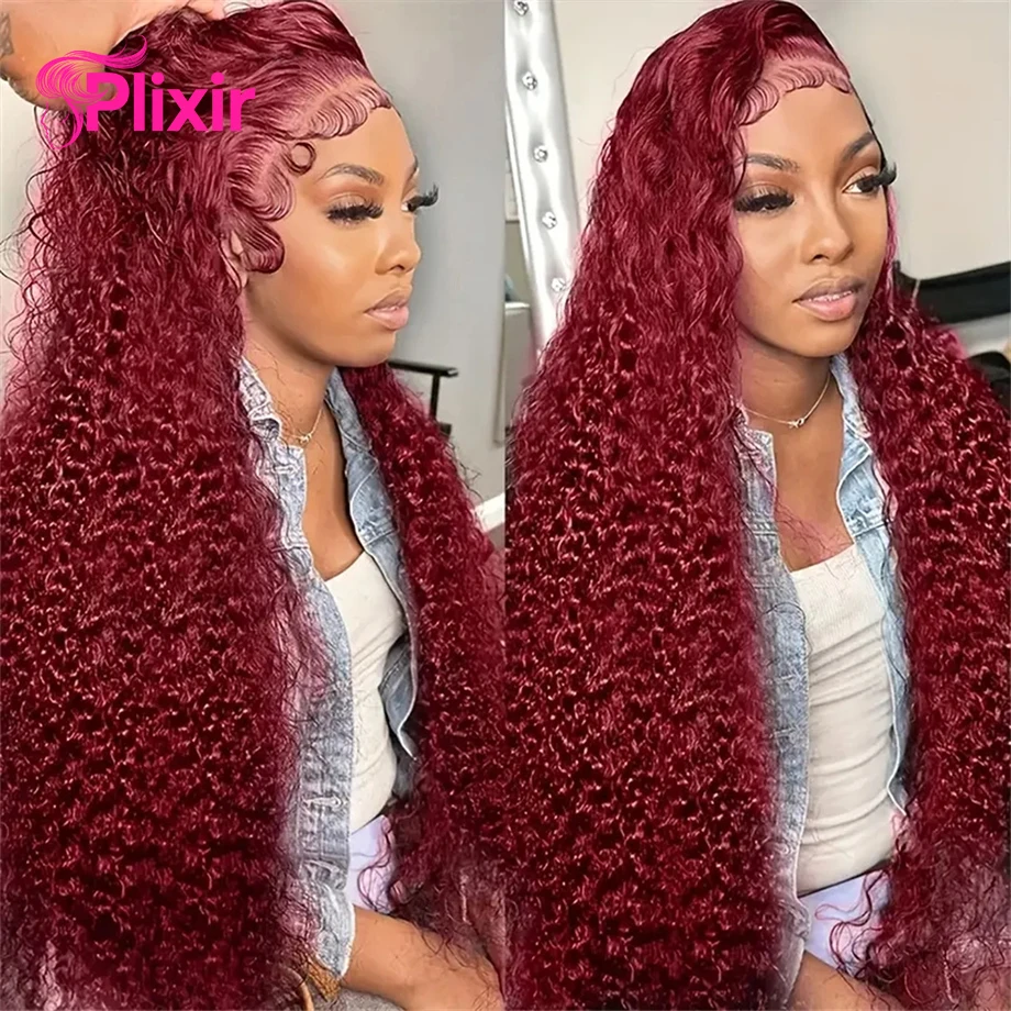 99j بورجوندي 13x6 Hd الدانتيل أمامي باروكة من شعر طبيعي 30 بوصة الأحمر اللون البرازيلي موجة المياه مجعد الباروكات 13x4 موجة عميقة شعر مستعار أمامي