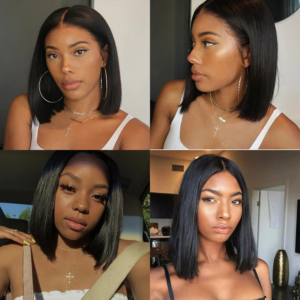 Brazilian Wigs for Women Human Hair Remy Bone Straight Bob Wigs Lace Front Frontal 13x5x2 Natural Color T Part Lace Wig