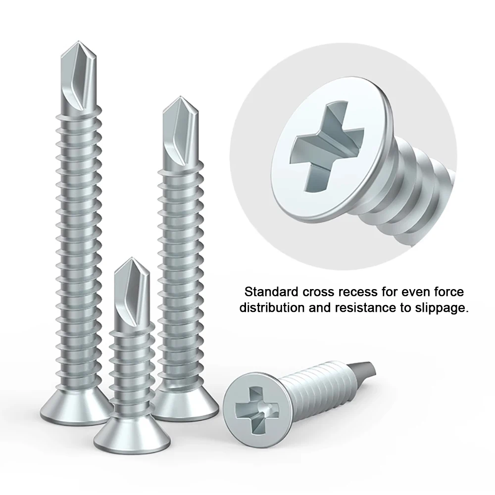 

200PCS/1KG M4.2 Carbon Steel Self-Tapping Screws Flat Head High-Strength Quick Self-Drilling Screws