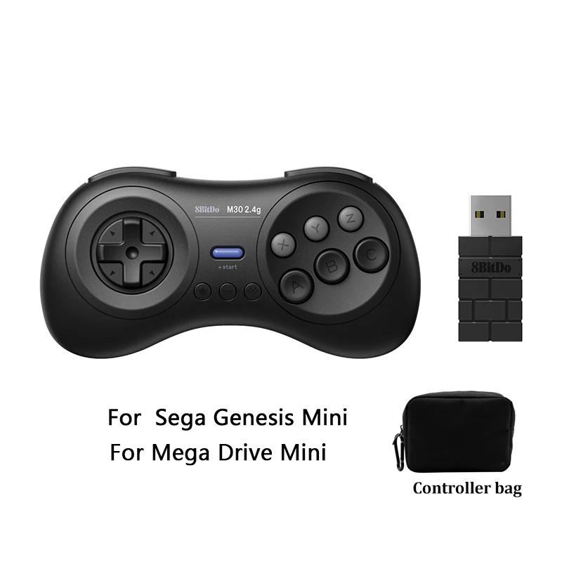 8BitDo voor Gega Genesis Mini en Mega Drive Mini M30 2.4G Draadloze Zwart-wit Gamepad Draadloze Game Controller