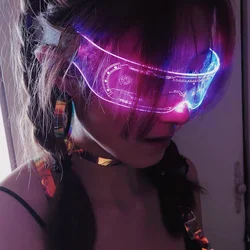 LED Luminous Sunglasses Vintage Punk Goggles Men Women Fashion Party Christmas Colorful Light Up Glasses Shades UV400