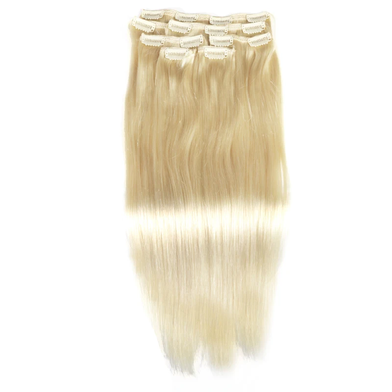 Extensiones de cabello humano liso para mujer, Clips de cabeza completa, 100% Natural, Remy brasileño, 70-120g, 7 unidades por juego