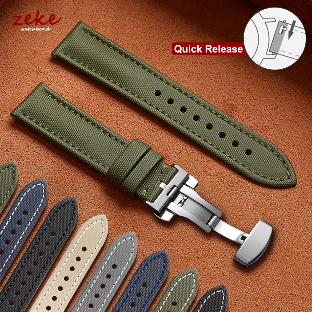 Wasserdichtes Segeltuch-Uhrenarmband, Schmetterlingsverschluss, Segeltucharmband, Schnellverschluss, 18/19/20/21/22 mm, langlebiges Nylon-Armband, Handgelenkband