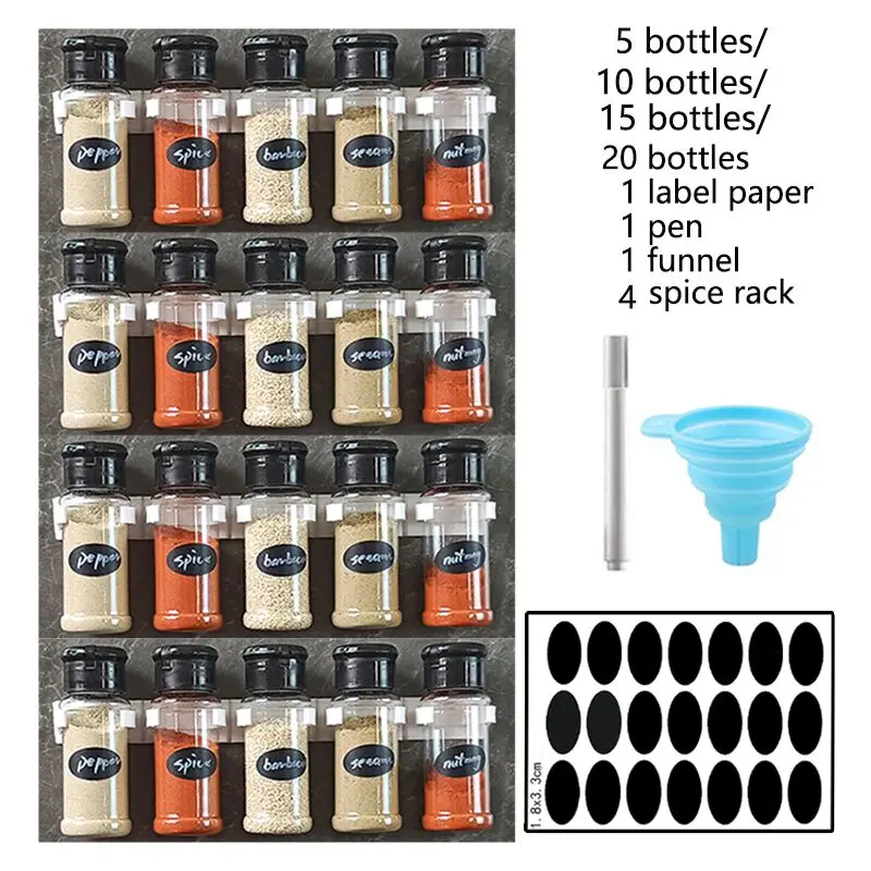 5/10/15/20PC Jars for spices Salt and Pepper Shaker Seasoning Jar spice organizer Plastic Barbecue Condiment Kitchen Gadget Tool