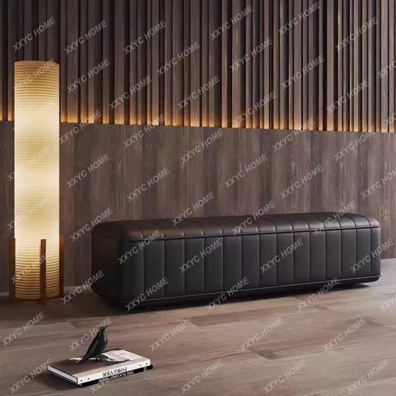 

Lminimalist leather cloakroom entry shoe change stool living room bench