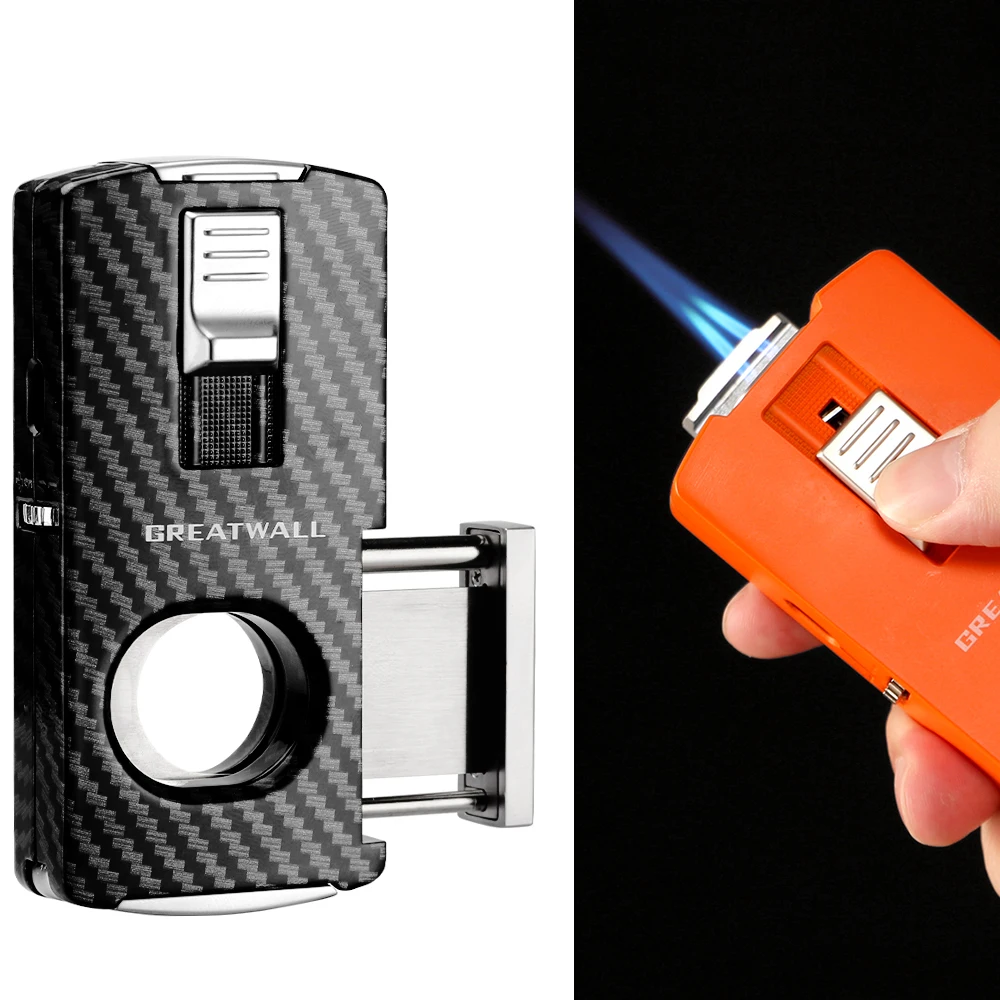 Luxury Cigar Lighter Metal Butane Gas 2 Torch Lighter Cigar Accessories With Cigar Cutter Punch Gift Box Packaging