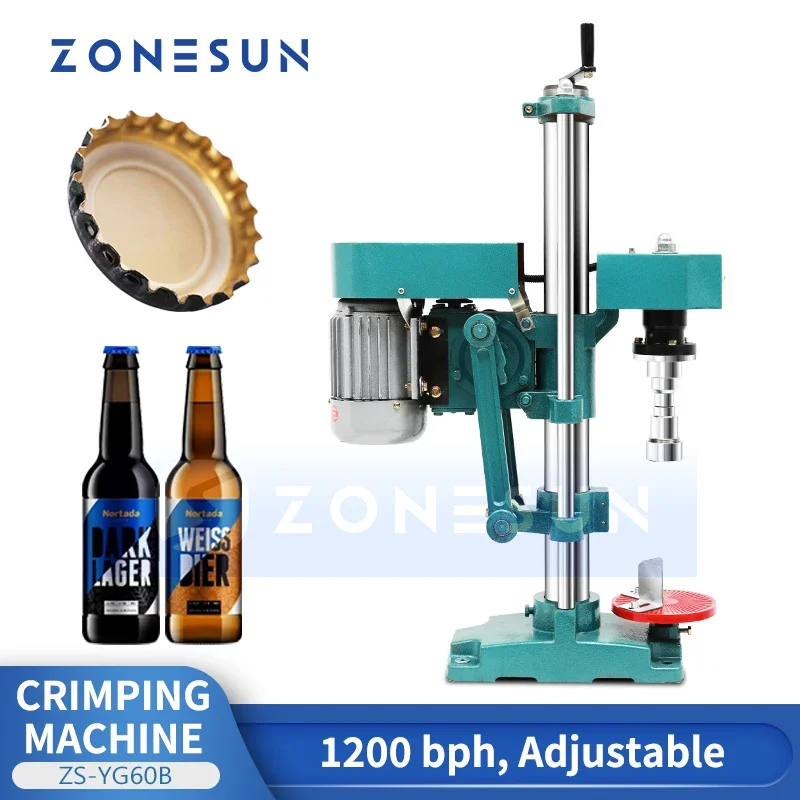 ZONESUN ZS-YG60B Automatic Benchtop Crown Cap Sealing Machine 1200BPH Electric Beer Soda Glass Bottle Crimper Capping Equipment