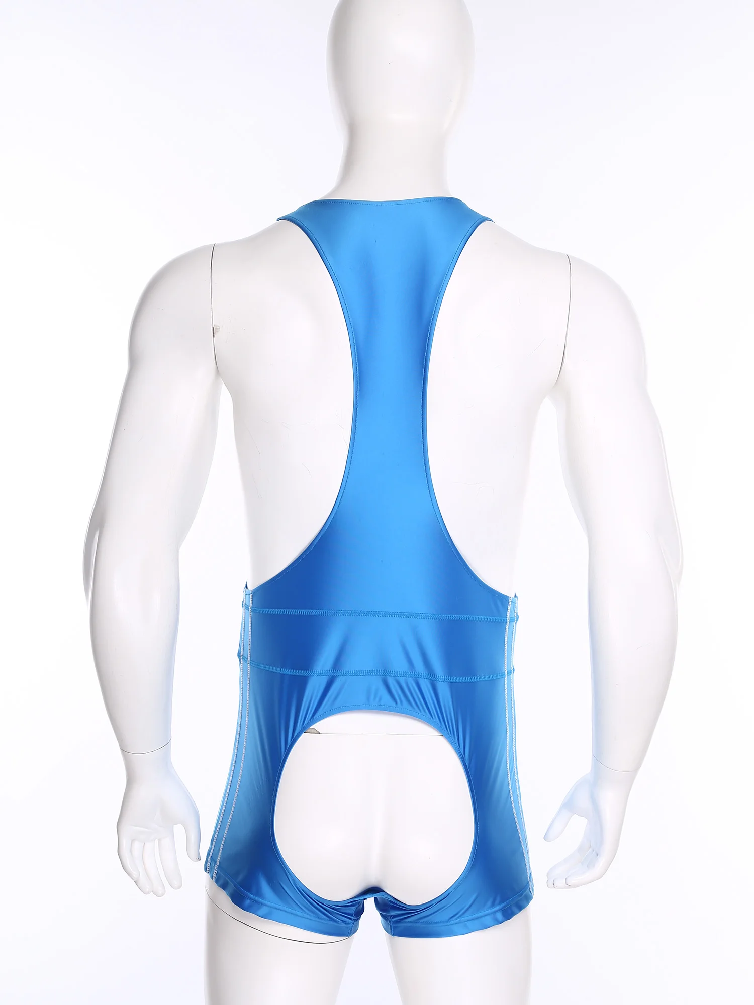 

Men Singlets Wrestling Racer-back Bodysuit Glossy Wet Look Cut Out Butt One-piece Mankini Boxer Shorts Jumpsuit Sports Nightwear
