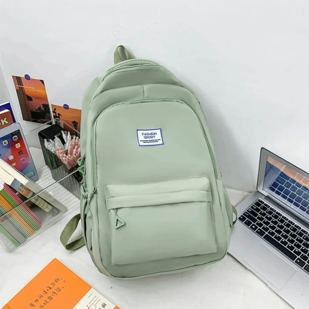 

Large Capacity Junior High School Backpack Solid Color Multi-Pockets Youth Student Backpack Waterproof Picnic Backpack Travel