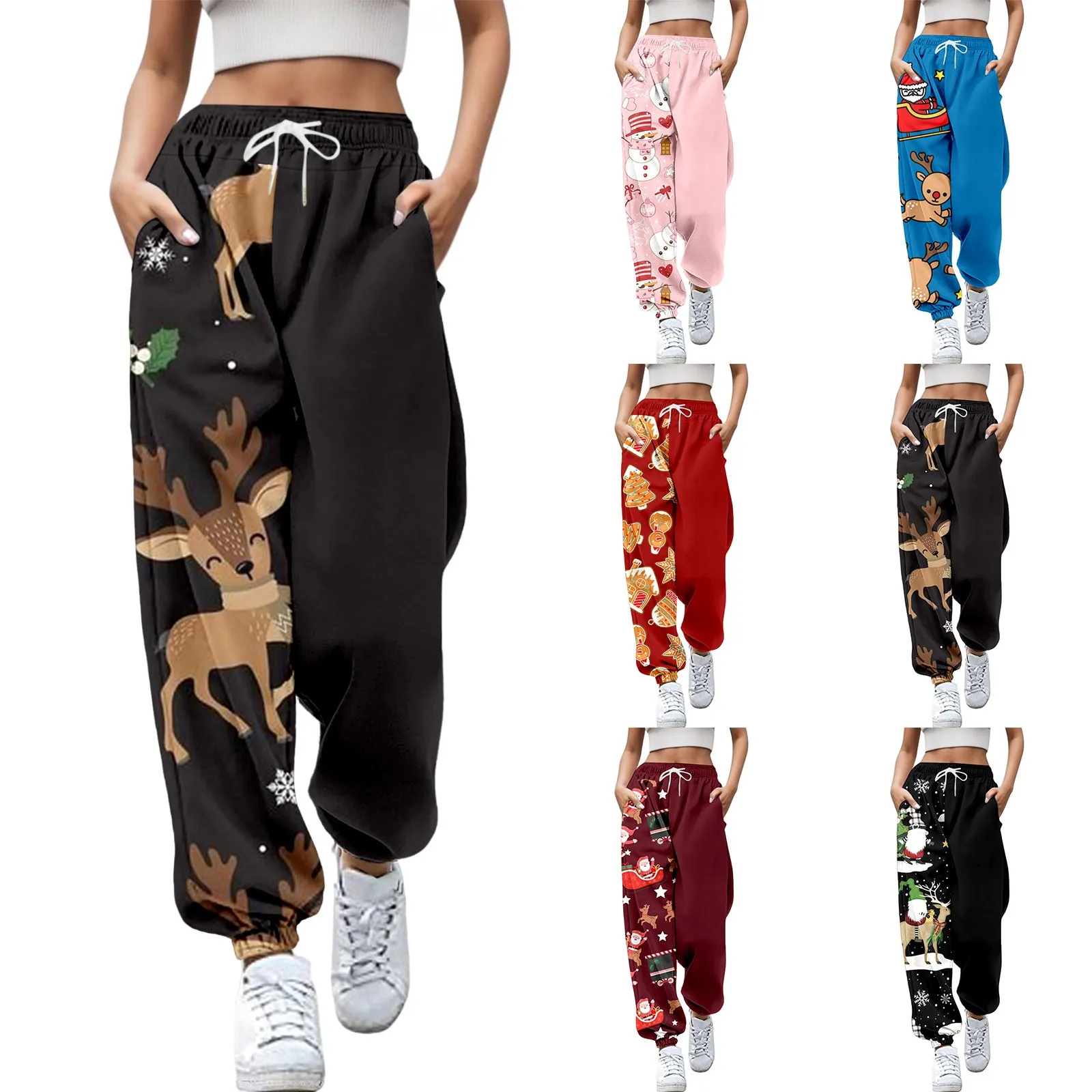 

Women Fashion Trousers Pumpkin Merry Christmas Suitable Print Bottom Sweatpants Pockets High Waist Sporty Gym Athletic Fit