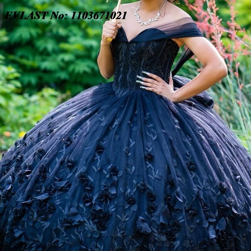 Evlast Glitter schwarz Quince anera Kleid Ballkleid Spitze Applikation Perlen Daimonds Korsett süß 16 vestidos de xv 15 Anos sq110