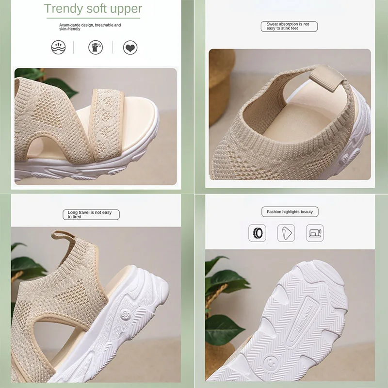 Knitting Women Sandals Fashion Beige Shoes Summer Casual Slip on Comfortable Platform Woman Sandalias Vulcanized Shoes for Women