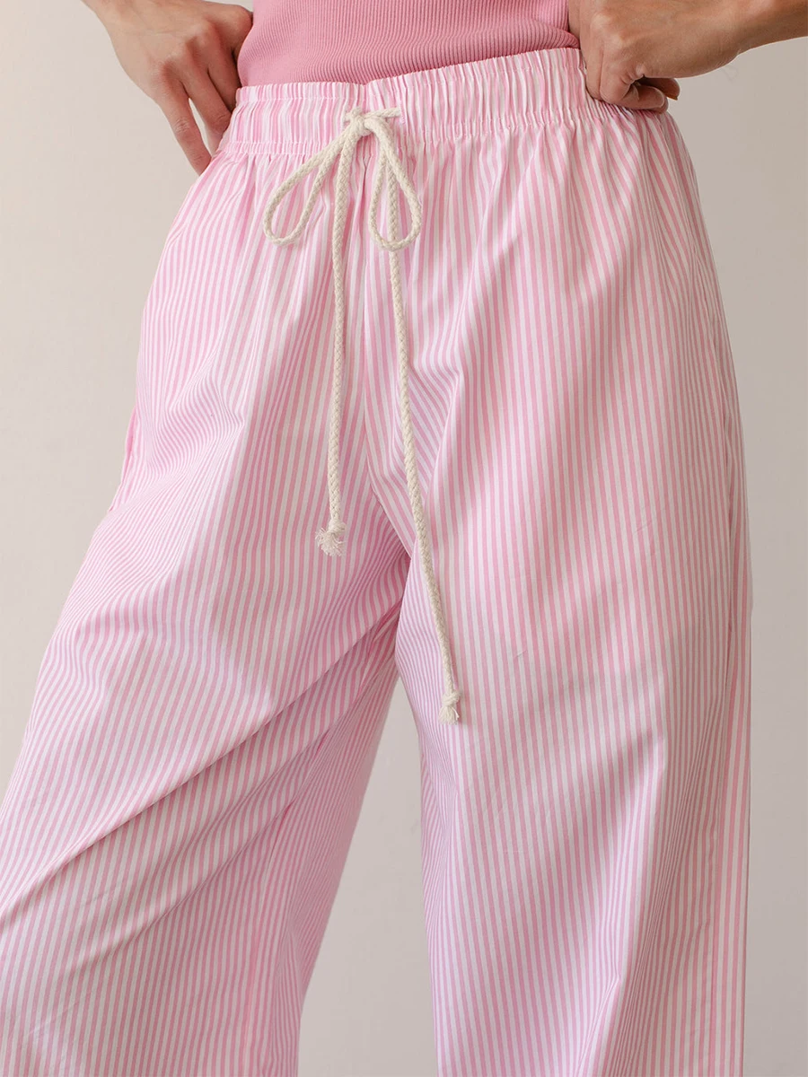 

Women s Y2k Stripe Print Wide Leg Long Pant Elastic Waist Casual Loose Fit Pant Lounge Pajamas Pants with Pockets