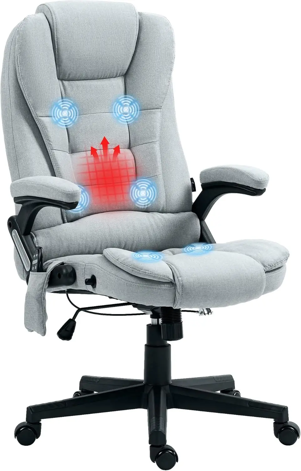 HOMCOM 6-Point Vibrating Massage Office Chair with Heat, Reclining Backrest, Remote Control, Light Gray