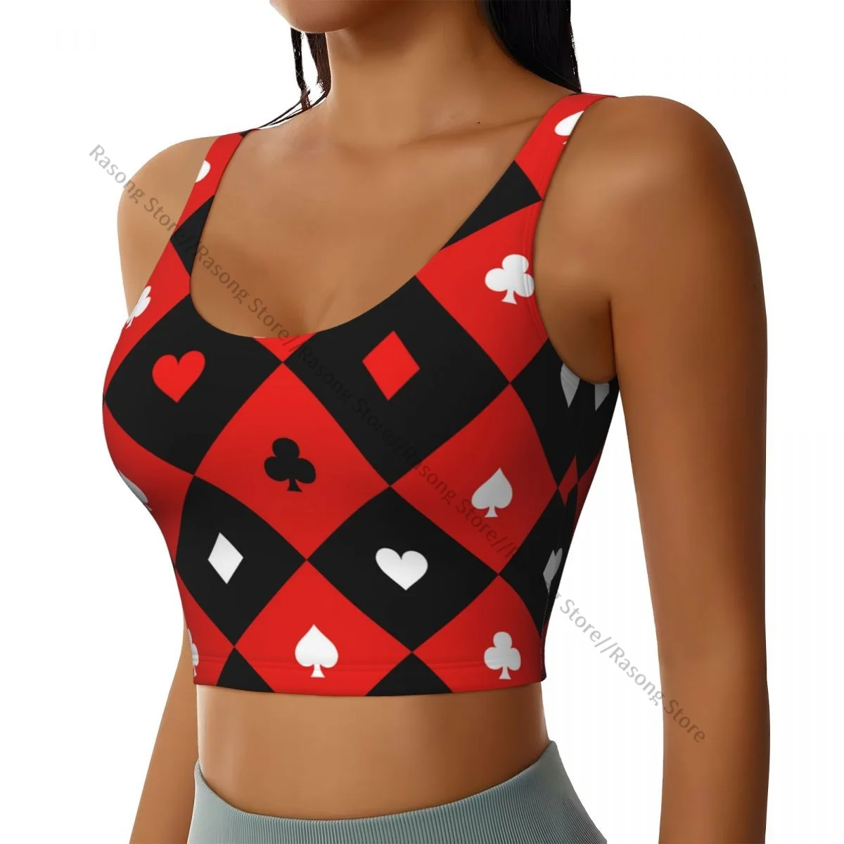 Women Sexy Sports Vest Chess Board Diamond Poker Female Streetwear Sport Lingerie Tee Crop Top