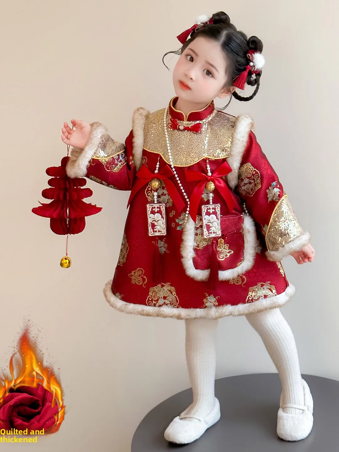 

Новогоднее праздничное зимнее детское традиционное костюм Hanfu Thiened для девочек, праздничный костюм Тан для маленьких девочек Dr