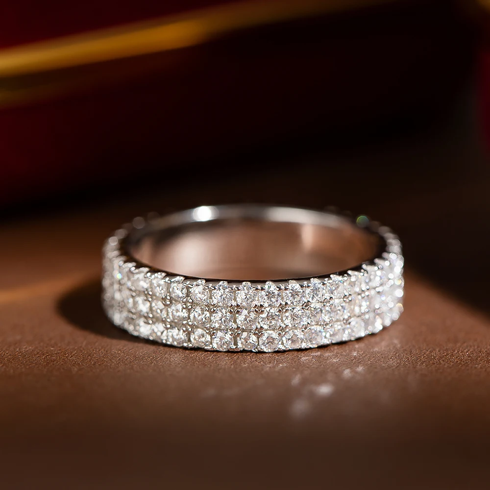 OEVAS 100% 925 Sterling Silver 4.5MM Full Moissanite Diamond Rings For Men Women Sparkling Wedding Band Fine Jewelry Couple Ring