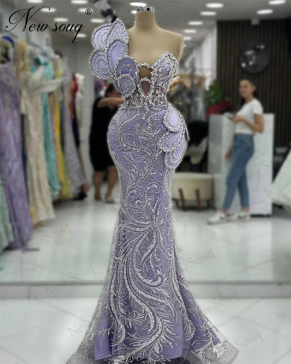 

New Arrival Purple Evening Dresses Custom Made One Shoulder Women Prom Dress Robes De Soiree Crystals Beading Wedding Party Gown