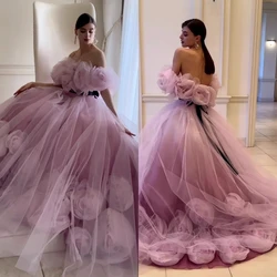 Customized Prom Dress  Dresses Exquisite Strapless Ball Gown Evening Tulle Soutache Trim Flower s Net/Tulle Formal Occasion فسات