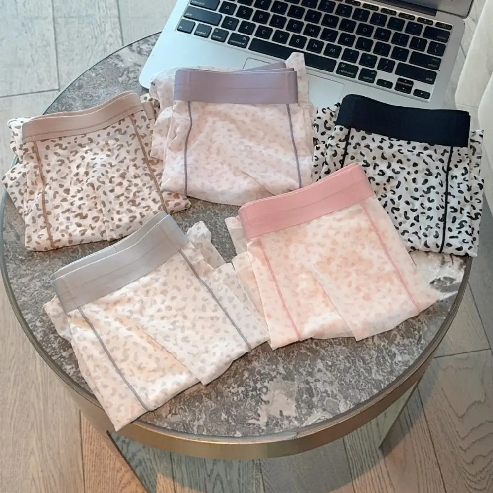 

High Waist Men Boxer Briefs Quick Dry Breathable Leopard Thin Boxers Cool Feeling Transparent Ice Silk Underpants Summer