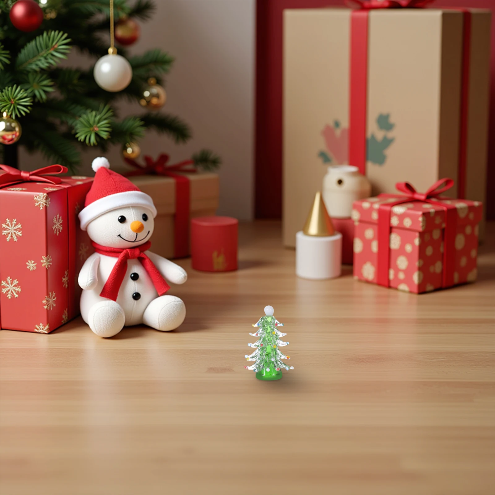 Glass Christmas Tree Ornament Mini Crystal Tabletop Decor for Holiday Mantel Desk Display Elegant Festive Decoration