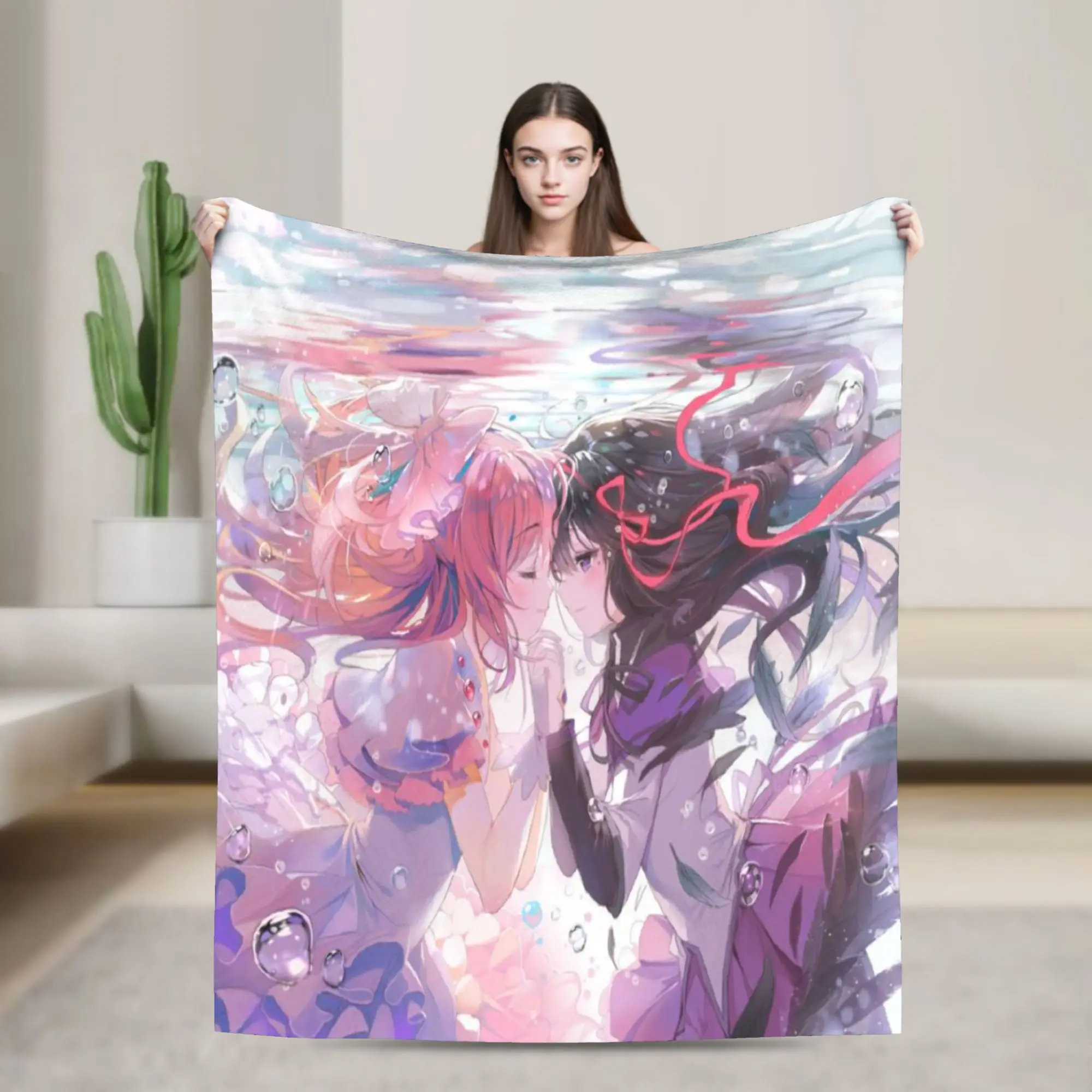 Puella Magi Madoka Magica Anime Blanket Coral Fleece Plush  Cozy Super Soft Throw Blanket for Bedding Rug Piece