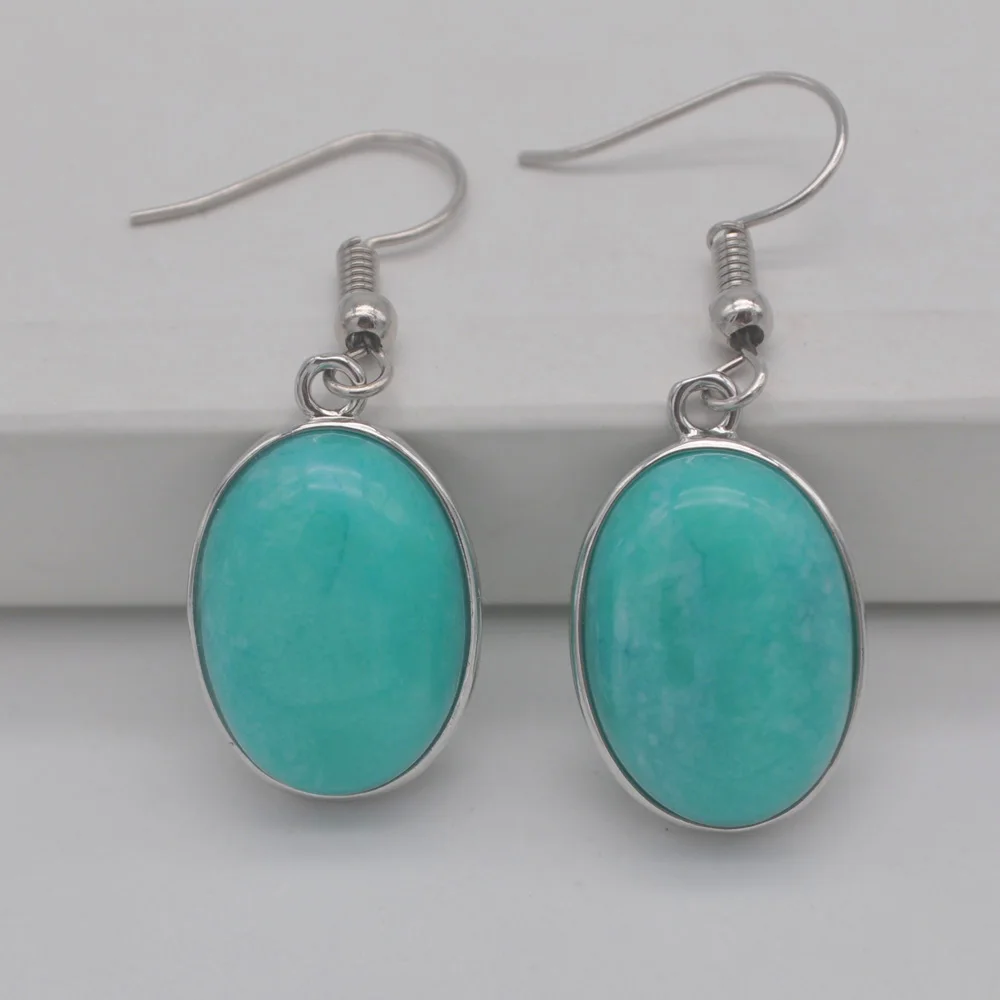 Agate/Sandstone/Brazilian Sodalite/Rhodonite/Turquoise/Crystal/Lapis/Opal/Green Malachite Stone Beads Oval Earrings Jewelry