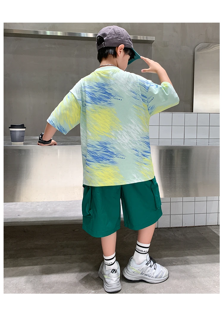 2-teiliges Set für Jungen im Alter von 5-14 Jahren, Teenager-Kinderbekleidung, neuer Sommeranzug für Kinder, Kurzarm-T-Shirt + Shorts, lässiges Street-Outfit. – Detail 16